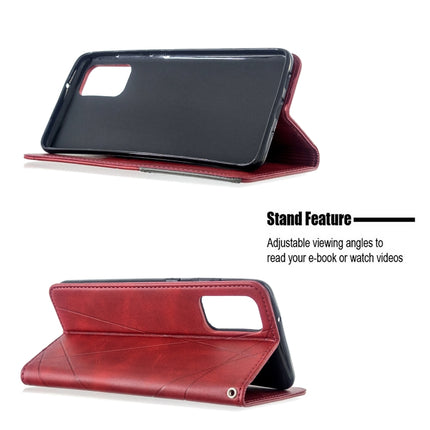 For Galaxy S20 Ultra Rhombus Texture Horizontal Flip Magnetic Leather Case with Holder & Card Slots(Red)-garmade.com