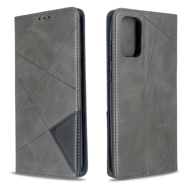 For Galaxy S20 Ultra Rhombus Texture Horizontal Flip Magnetic Leather Case with Holder & Card Slots(Grey)-garmade.com