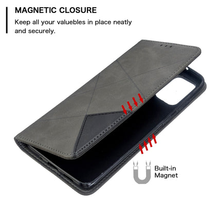 For Galaxy S20 Ultra Rhombus Texture Horizontal Flip Magnetic Leather Case with Holder & Card Slots(Grey)-garmade.com