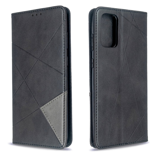 For Galaxy S20 Ultra Rhombus Texture Horizontal Flip Magnetic Leather Case with Holder & Card Slots(Black)-garmade.com