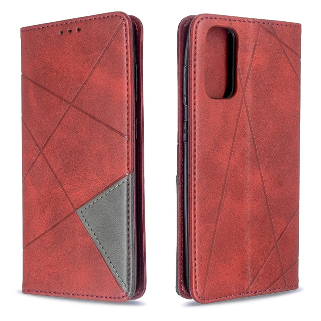 For Galaxy S20 Rhombus Texture Horizontal Flip Magnetic Leather Case with Holder & Card Slots(Red)-garmade.com