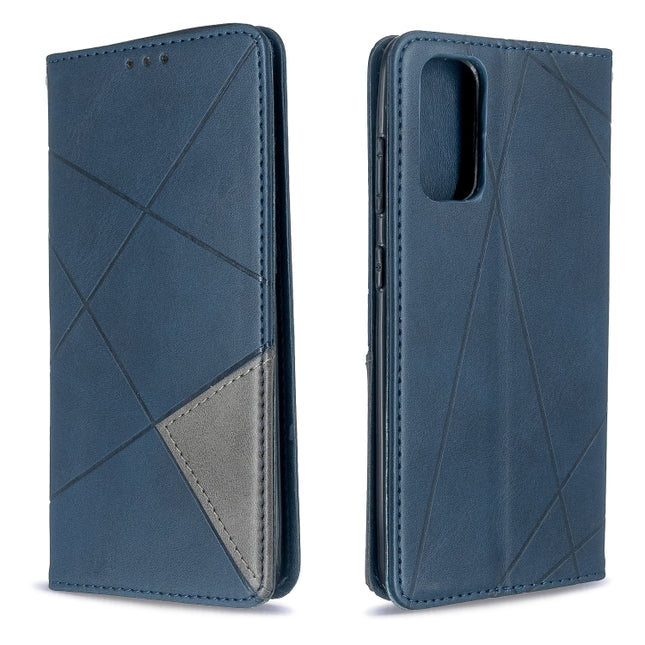 For Galaxy S20 Rhombus Texture Horizontal Flip Magnetic Leather Case with Holder & Card Slots(Blue)-garmade.com