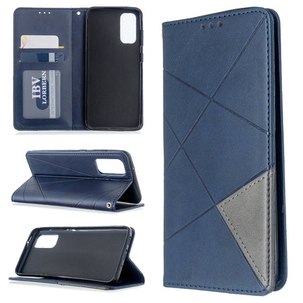 For Galaxy S20 Rhombus Texture Horizontal Flip Magnetic Leather Case with Holder & Card Slots(Blue)-garmade.com