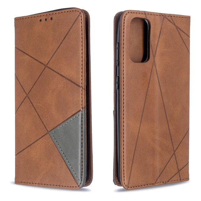 For Galaxy S20 Rhombus Texture Horizontal Flip Magnetic Leather Case with Holder & Card Slots(Brown)-garmade.com