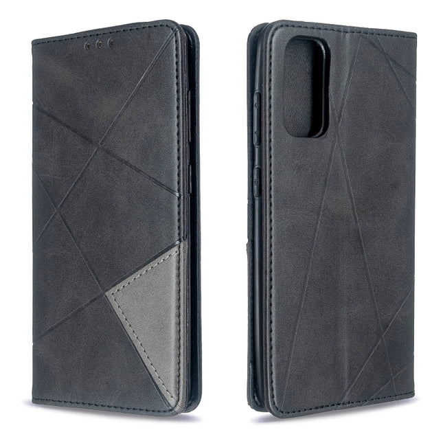For Galaxy S20 Rhombus Texture Horizontal Flip Magnetic Leather Case with Holder & Card Slots(Black)-garmade.com