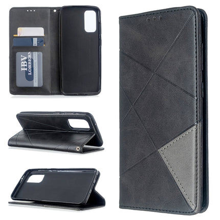 For Galaxy S20 Rhombus Texture Horizontal Flip Magnetic Leather Case with Holder & Card Slots(Black)-garmade.com