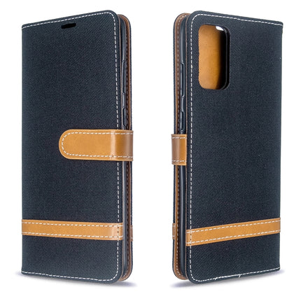 For Galaxy S20+ Color Matching Denim Texture Horizontal Flip PU Leather Case with Holder & Card Slots & Wallet & Lanyard(Black)-garmade.com