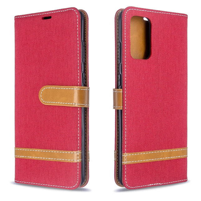 For Galaxy S20 Ultra Color Matching Denim Texture Horizontal Flip PU Leather Case with Holder & Card Slots & Wallet & Lanyard(Red)-garmade.com