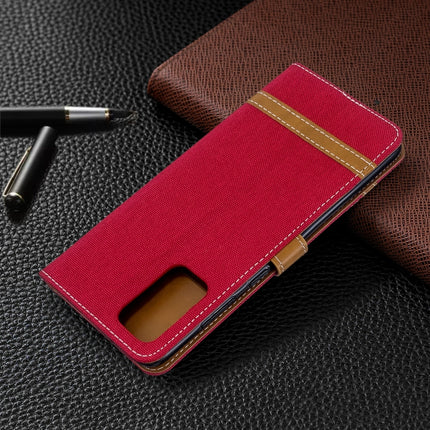 For Galaxy S20 Ultra Color Matching Denim Texture Horizontal Flip PU Leather Case with Holder & Card Slots & Wallet & Lanyard(Red)-garmade.com