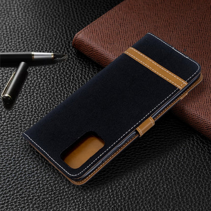 For Galaxy S20 Ultra Color Matching Denim Texture Horizontal Flip PU Leather Case with Holder & Card Slots & Wallet & Lanyard(Black)-garmade.com