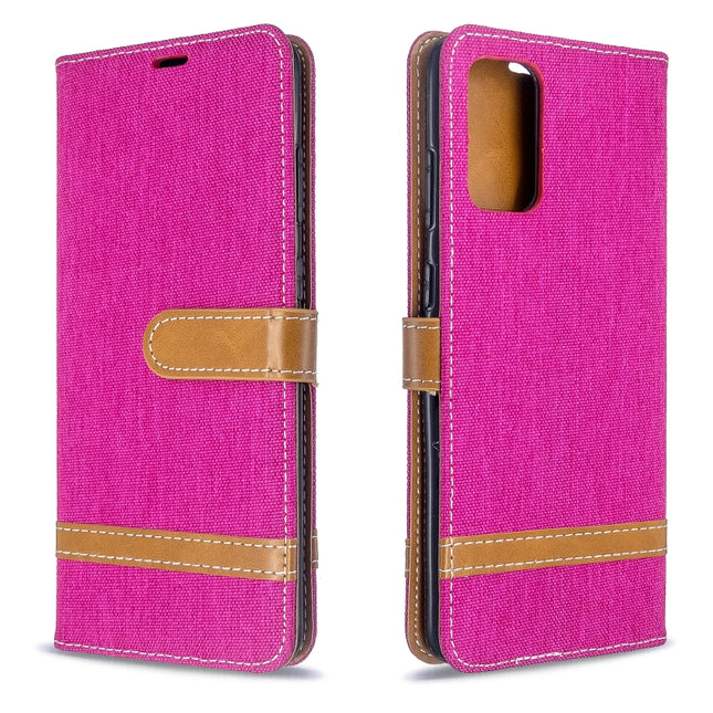 For Galaxy S20 Ultra Color Matching Denim Texture Horizontal Flip PU Leather Case with Holder & Card Slots & Wallet & Lanyard(Rose Red)-garmade.com