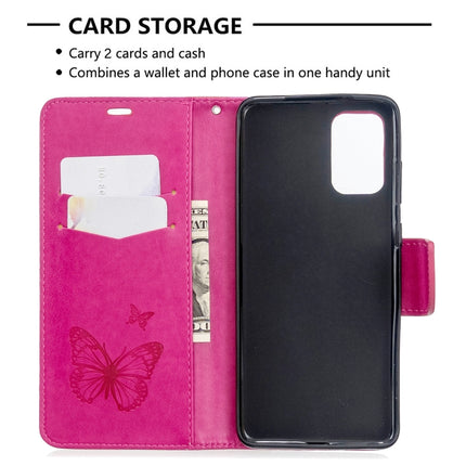 For Galaxy S20+ Embossing Two Butterflies Pattern Horizontal Flip PU Leather Case with Holder & Card Slot & Wallet & Lanyard(Rose Red)-garmade.com