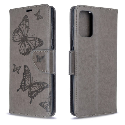 For Galaxy S20+ Embossing Two Butterflies Pattern Horizontal Flip PU Leather Case with Holder & Card Slot & Wallet & Lanyard(Grey)-garmade.com