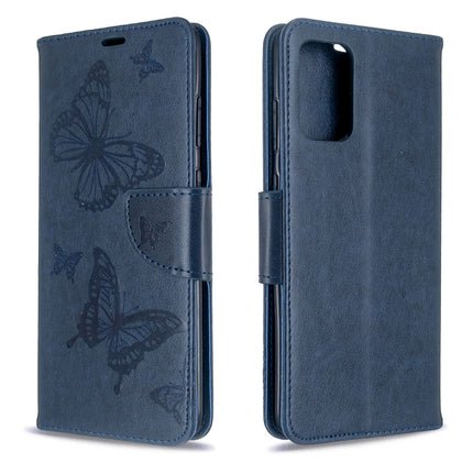 For Galaxy S20+ Embossing Two Butterflies Pattern Horizontal Flip PU Leather Case with Holder & Card Slot & Wallet & Lanyard(Blue)-garmade.com