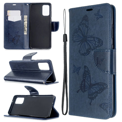 For Galaxy S20+ Embossing Two Butterflies Pattern Horizontal Flip PU Leather Case with Holder & Card Slot & Wallet & Lanyard(Blue)-garmade.com