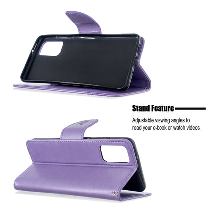 For Galaxy S20+ Embossing Two Butterflies Pattern Horizontal Flip PU Leather Case with Holder & Card Slot & Wallet & Lanyard(Purple)-garmade.com