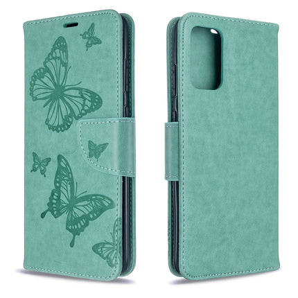 For Galaxy S20+ Embossing Two Butterflies Pattern Horizontal Flip PU Leather Case with Holder & Card Slot & Wallet & Lanyard(Green)-garmade.com