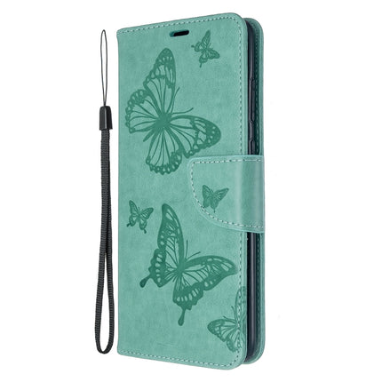 For Galaxy S20+ Embossing Two Butterflies Pattern Horizontal Flip PU Leather Case with Holder & Card Slot & Wallet & Lanyard(Green)-garmade.com