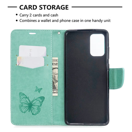 For Galaxy S20+ Embossing Two Butterflies Pattern Horizontal Flip PU Leather Case with Holder & Card Slot & Wallet & Lanyard(Green)-garmade.com