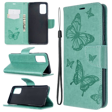 For Galaxy S20+ Embossing Two Butterflies Pattern Horizontal Flip PU Leather Case with Holder & Card Slot & Wallet & Lanyard(Green)-garmade.com