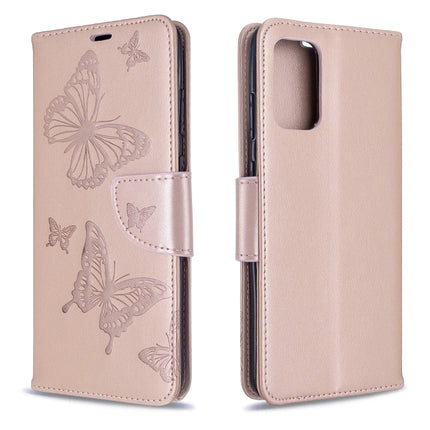 For Galaxy S20 Ultra Embossing Two Butterflies Pattern Horizontal Flip PU Leather Case with Holder & Card Slot & Wallet & Lanyard(Gold)-garmade.com