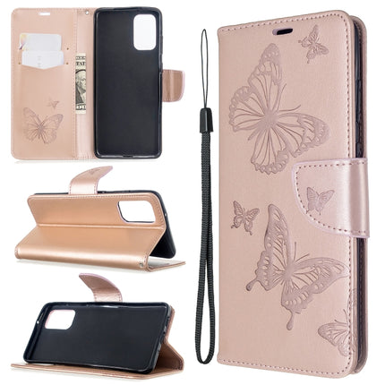 For Galaxy S20 Ultra Embossing Two Butterflies Pattern Horizontal Flip PU Leather Case with Holder & Card Slot & Wallet & Lanyard(Gold)-garmade.com