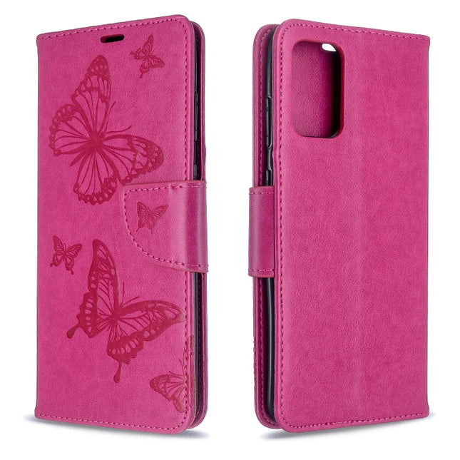 For Galaxy S20 Ultra Embossing Two Butterflies Pattern Horizontal Flip PU Leather Case with Holder & Card Slot & Wallet & Lanyard(Rose Red)-garmade.com