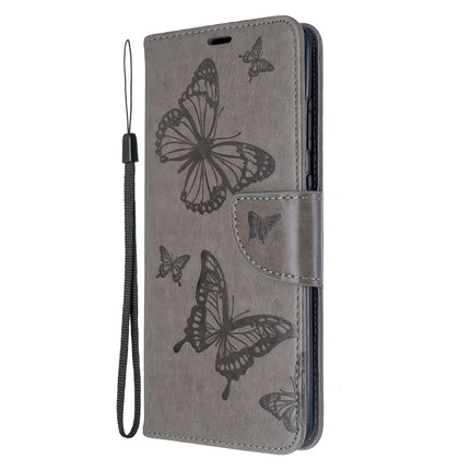 For Galaxy S20 Ultra Embossing Two Butterflies Pattern Horizontal Flip PU Leather Case with Holder & Card Slot & Wallet & Lanyard(Grey)-garmade.com