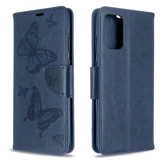 For Galaxy S20 Ultra Embossing Two Butterflies Pattern Horizontal Flip PU Leather Case with Holder & Card Slot & Wallet & Lanyard(Blue)-garmade.com