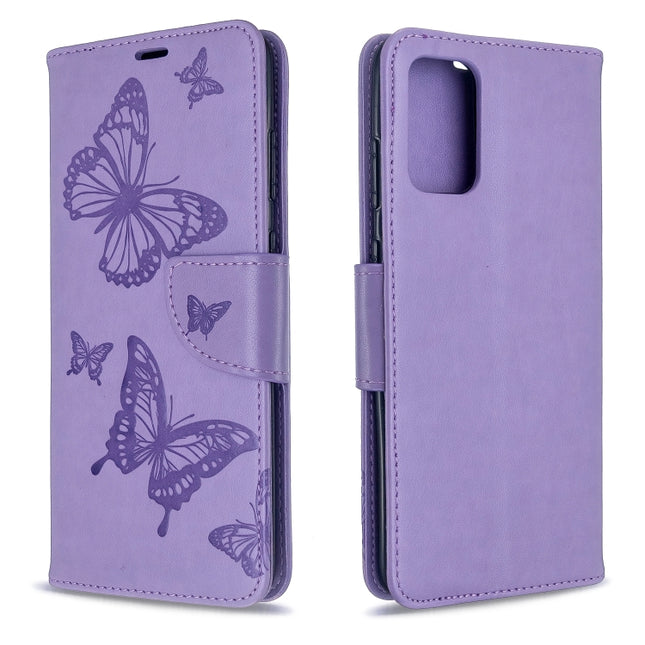 For Galaxy S20 Ultra Embossing Two Butterflies Pattern Horizontal Flip PU Leather Case with Holder & Card Slot & Wallet & Lanyard(Purple)-garmade.com