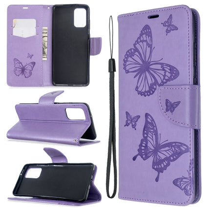 For Galaxy S20 Ultra Embossing Two Butterflies Pattern Horizontal Flip PU Leather Case with Holder & Card Slot & Wallet & Lanyard(Purple)-garmade.com