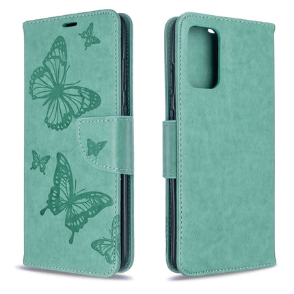 For Galaxy S20 Ultra Embossing Two Butterflies Pattern Horizontal Flip PU Leather Case with Holder & Card Slot & Wallet & Lanyard(Green)-garmade.com