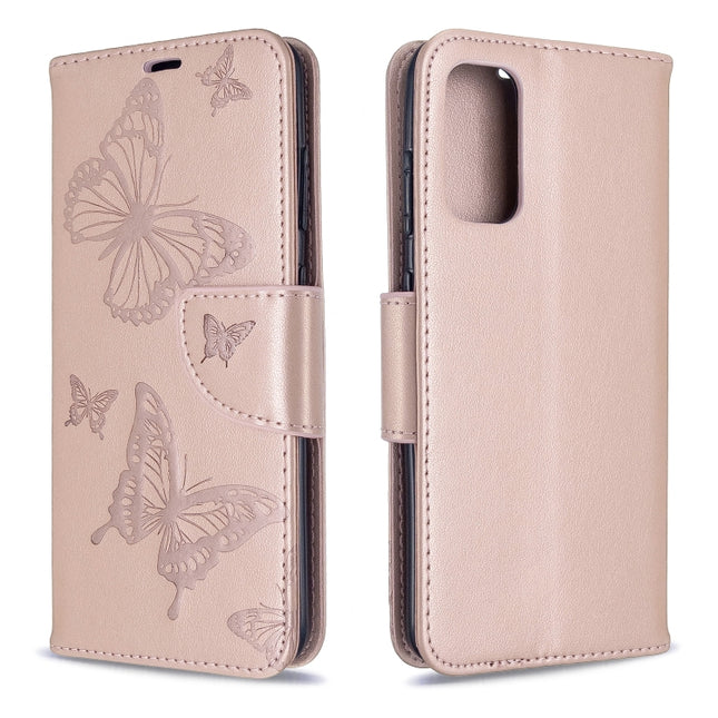 For Galaxy S20 Embossing Two Butterflies Pattern Horizontal Flip PU Leather Case with Holder & Card Slot & Wallet & Lanyard(Gold)-garmade.com