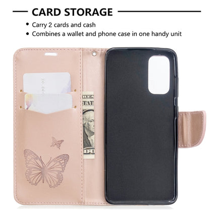 For Galaxy S20 Embossing Two Butterflies Pattern Horizontal Flip PU Leather Case with Holder & Card Slot & Wallet & Lanyard(Gold)-garmade.com