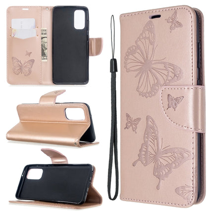 For Galaxy S20 Embossing Two Butterflies Pattern Horizontal Flip PU Leather Case with Holder & Card Slot & Wallet & Lanyard(Gold)-garmade.com