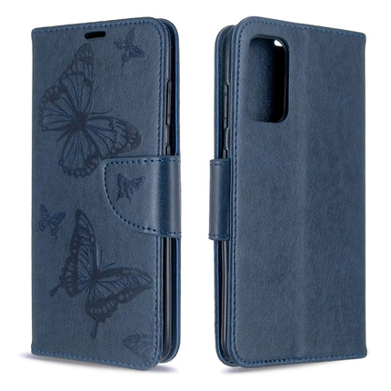 For Galaxy S20 Embossing Two Butterflies Pattern Horizontal Flip PU Leather Case with Holder & Card Slot & Wallet & Lanyard(Blue)-garmade.com