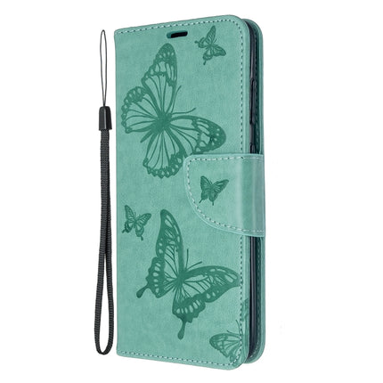 For Galaxy S20 Embossing Two Butterflies Pattern Horizontal Flip PU Leather Case with Holder & Card Slot & Wallet & Lanyard(Green)-garmade.com