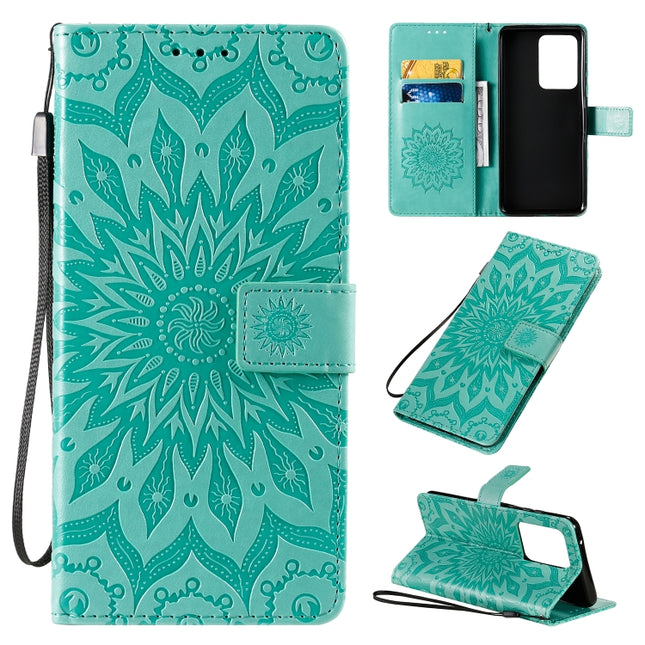 For Galaxy S20 Ultra Sun Print Horizontal Flip Protective Case with Holder & Card Slots & Wallet(Green)-garmade.com