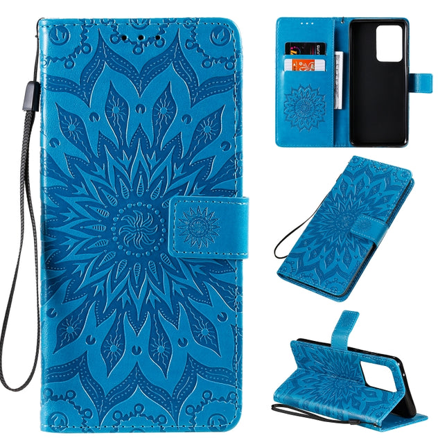 For Galaxy S20 Ultra Sun Print Horizontal Flip Protective Case with Holder & Card Slots & Wallet(Blue)-garmade.com