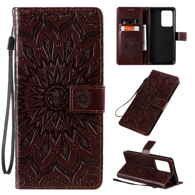For Galaxy S20 Ultra Sun Print Horizontal Flip Protective Case with Holder & Card Slots & Wallet(Brown)-garmade.com