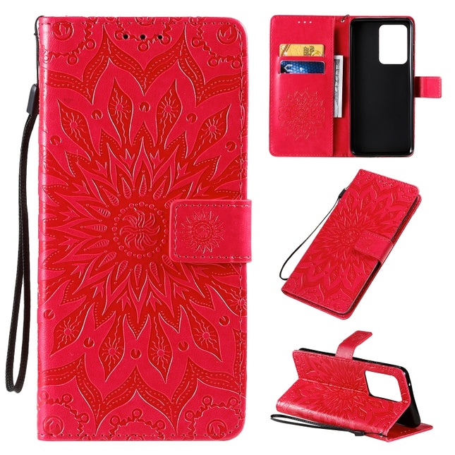 For Galaxy S20 Ultra Sun Print Horizontal Flip Protective Case with Holder & Card Slots & Wallet(Red)-garmade.com