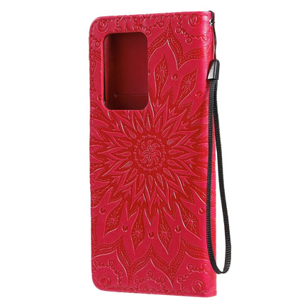For Galaxy S20 Ultra Sun Print Horizontal Flip Protective Case with Holder & Card Slots & Wallet(Red)-garmade.com