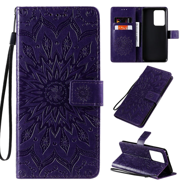 For Galaxy S20 Ultra Sun Print Horizontal Flip Protective Case with Holder & Card Slots & Wallet(Purple)-garmade.com
