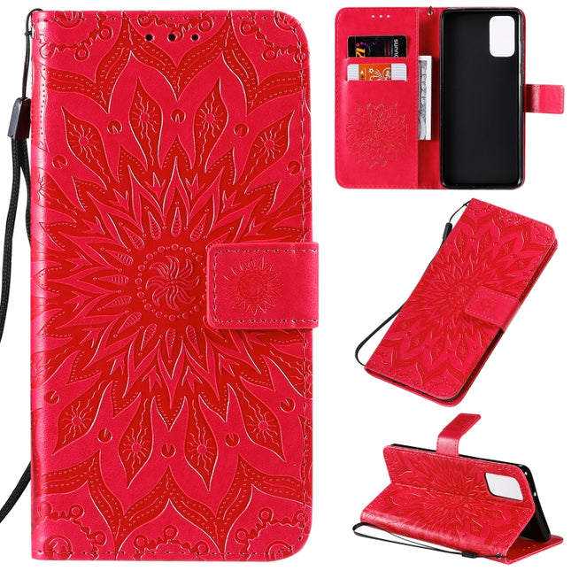 For Galaxy S20+ Sun Print Horizontal Flip Protective Case with Holder & Card Slots & Wallet(Red)-garmade.com