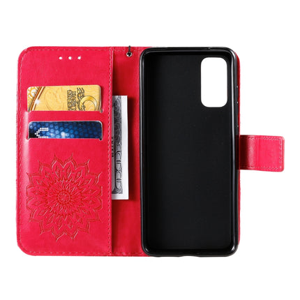 For Galaxy S20 Sun Print Horizontal Flip Protective Case with Holder & Card Slots & Wallet(Red)-garmade.com