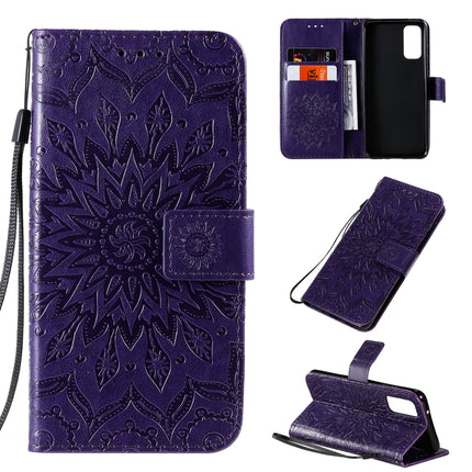 For Galaxy S20 Sun Print Horizontal Flip Protective Case with Holder & Card Slots & Wallet(Purple)-garmade.com