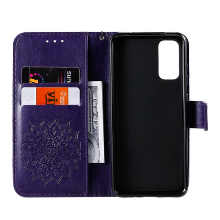 For Galaxy S20 Sun Print Horizontal Flip Protective Case with Holder & Card Slots & Wallet(Purple)-garmade.com