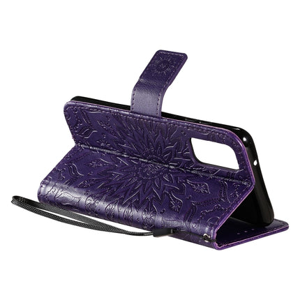 For Galaxy S20 Sun Print Horizontal Flip Protective Case with Holder & Card Slots & Wallet(Purple)-garmade.com