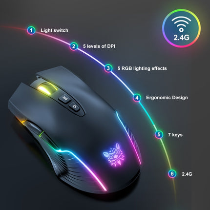 ONIKUMA CW905 2.4G RGB Lighting Wireless Mouse(Black)-garmade.com