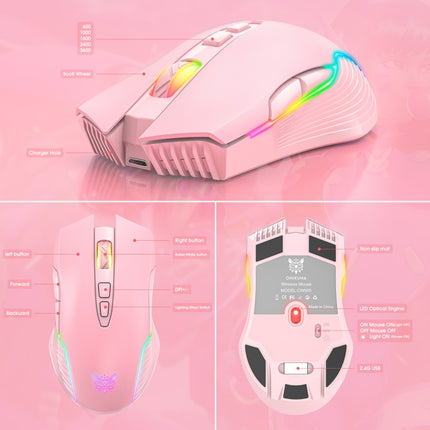 ONIKUMA CW905 2.4G RGB Lighting Wireless Mouse(Pink)-garmade.com